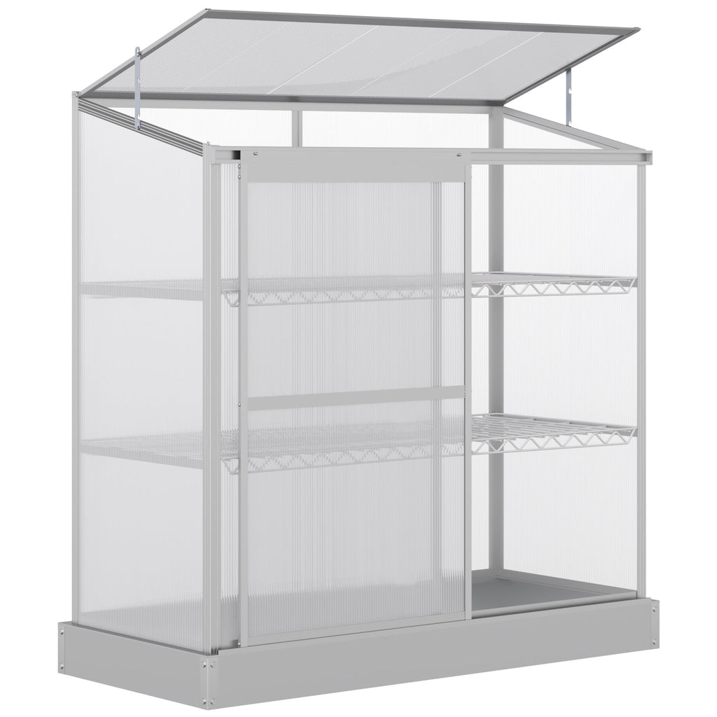 3 Tier Cold Frame Polycarbonate Greenhouse w/ Sliding Door & Openable Roof, 131 x 58 x 140cm