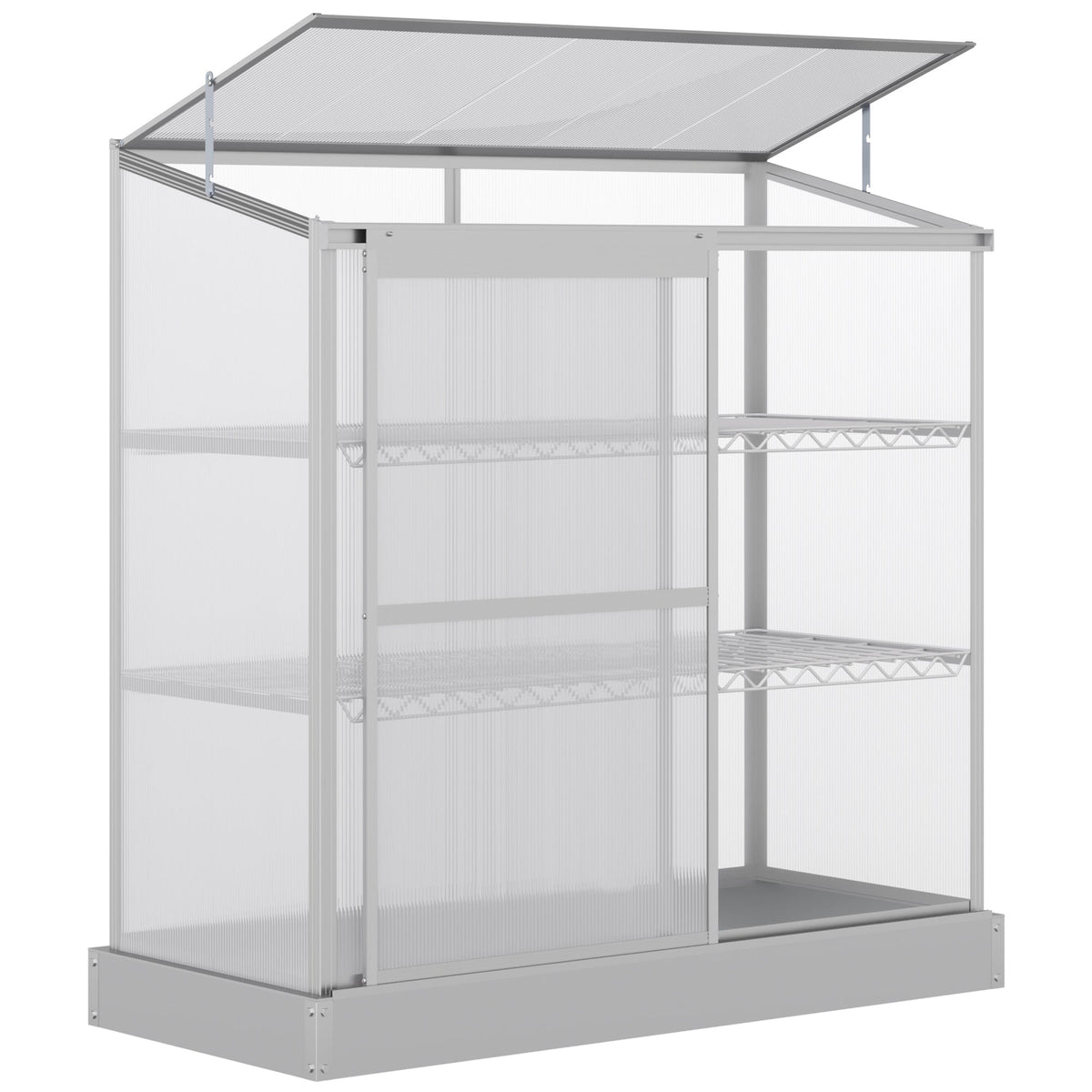 3 Tier Cold Frame Polycarbonate Greenhouse w/ Sliding Door & Openable Roof, 131 x 58 x 140cm