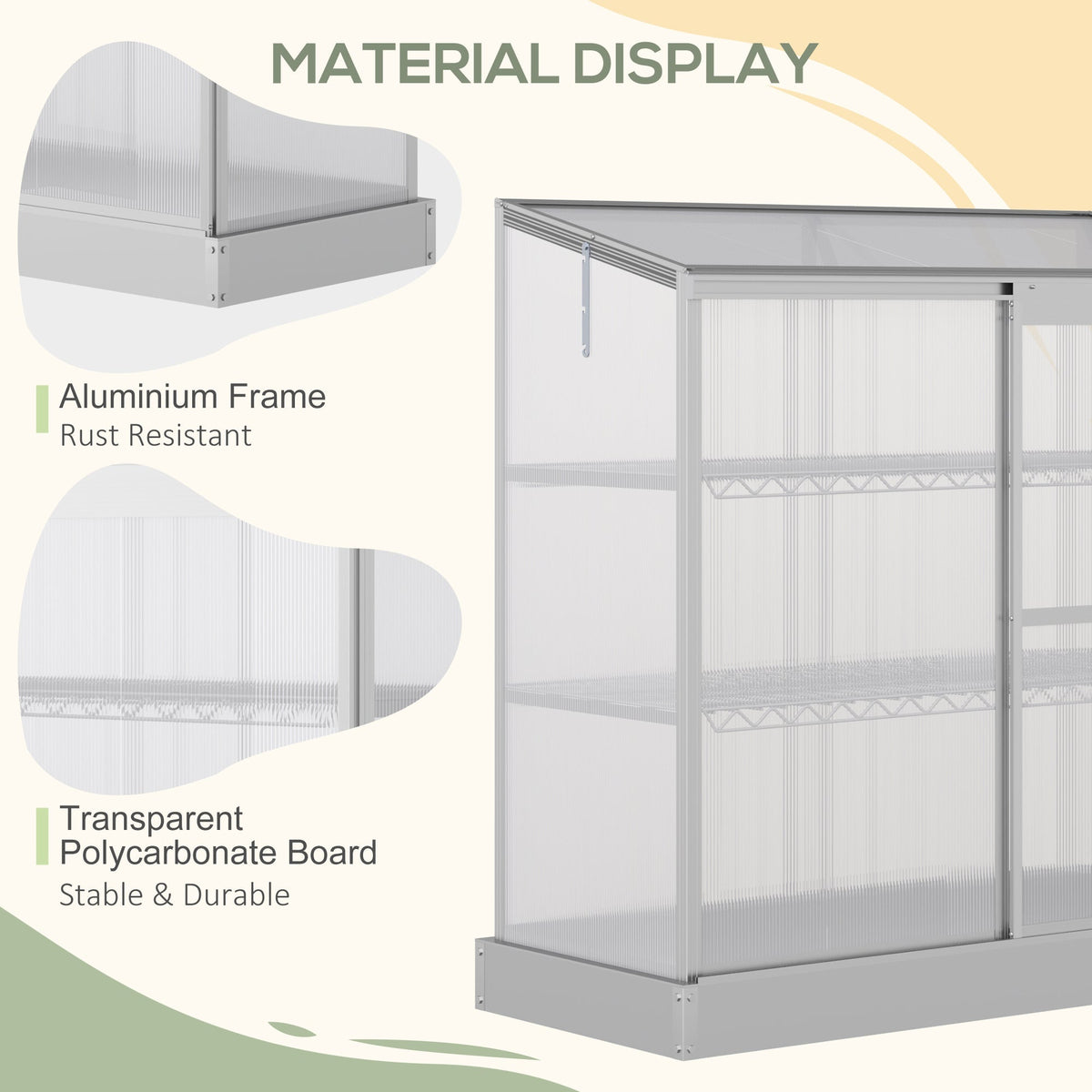 3 Tier Cold Frame Polycarbonate Greenhouse w/ Sliding Door & Openable Roof, 131 x 58 x 140cm