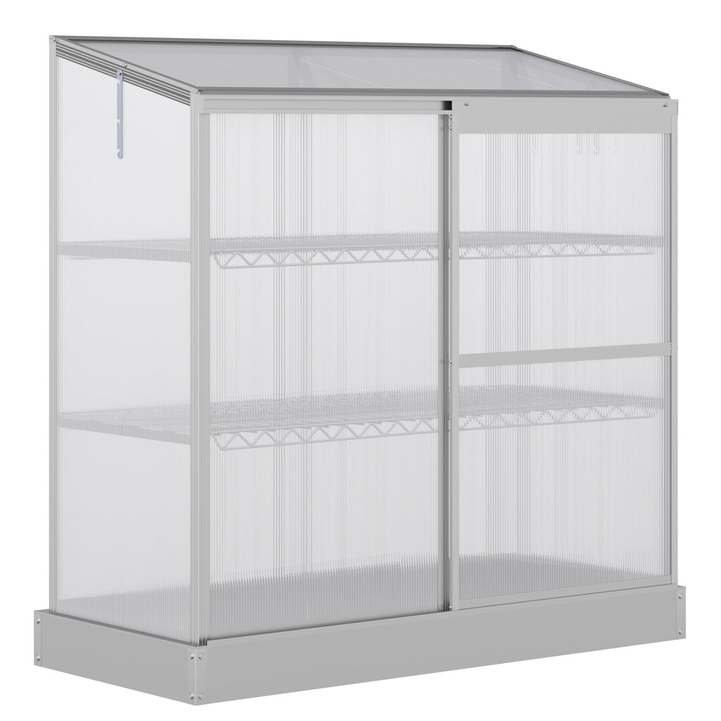 3 Tier Cold Frame Polycarbonate Greenhouse w/ Sliding Door & Openable Roof, 131 x 58 x 140cm
