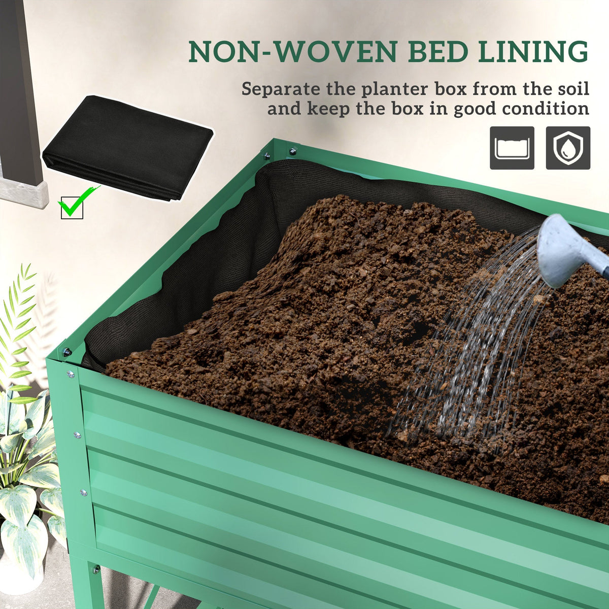 Galvanized Steel Raised Garden Bed with Storage Shelf and Bed Liner, Green