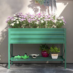 Galvanized Steel Raised Garden Bed with Storage Shelf and Bed Liner, Green