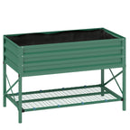 Galvanized Steel Raised Garden Bed with Storage Shelf and Bed Liner, Green