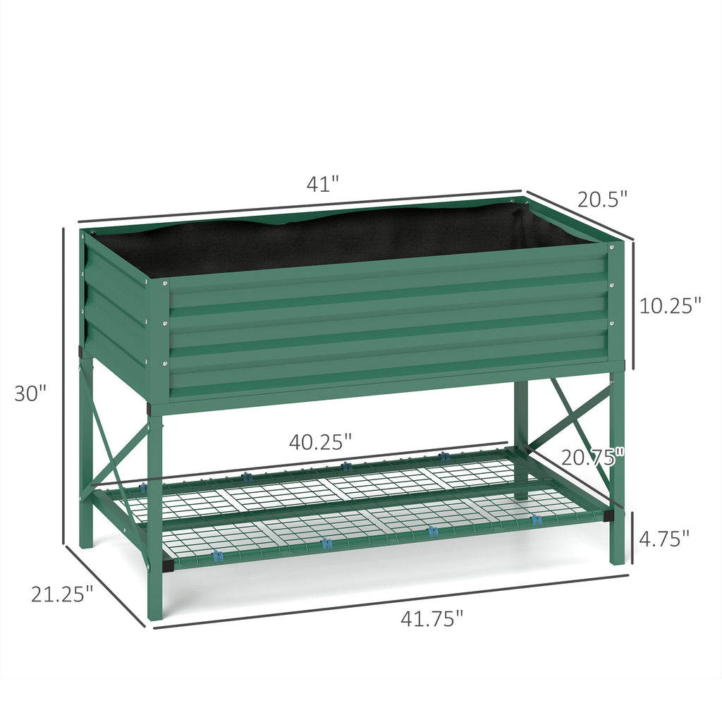 Galvanized Steel Raised Garden Bed with Storage Shelf and Bed Liner, Green