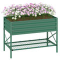 Galvanized Steel Raised Garden Bed with Storage Shelf and Bed Liner, Green