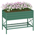 Galvanized Steel Raised Garden Bed with Storage Shelf and Bed Liner, Green