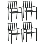 Set of 4 Garden Chairs, Stackable Outdoor Chairs with Metal Slatted Seat & Backrest, for Yard, Garden, Black