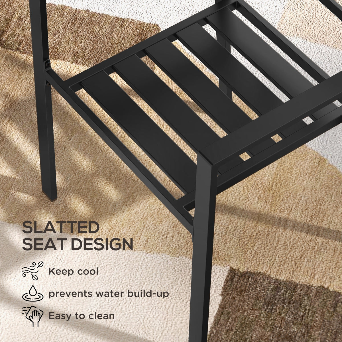 Set of 4 Garden Chairs, Stackable Outdoor Chairs with Metal Slatted Seat & Backrest, for Yard, Garden, Black