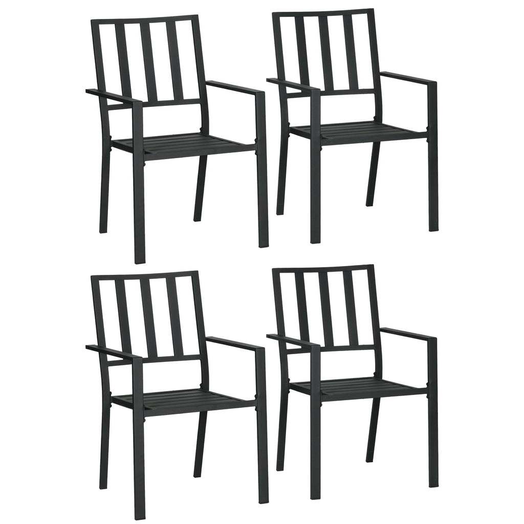 Set of 4 Garden Chairs, Stackable Outdoor Chairs with Metal Slatted Seat & Backrest, for Yard, Garden, Black