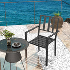 Set of 4 Garden Chairs, Stackable Outdoor Chairs with Metal Slatted Seat & Backrest, for Yard, Garden, Black