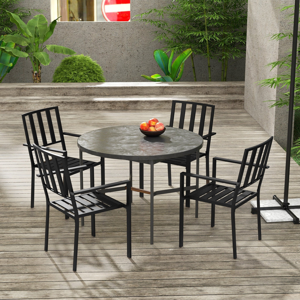 Set of 4 Garden Chairs, Stackable Outdoor Chairs with Metal Slatted Seat & Backrest, for Yard, Garden, Black