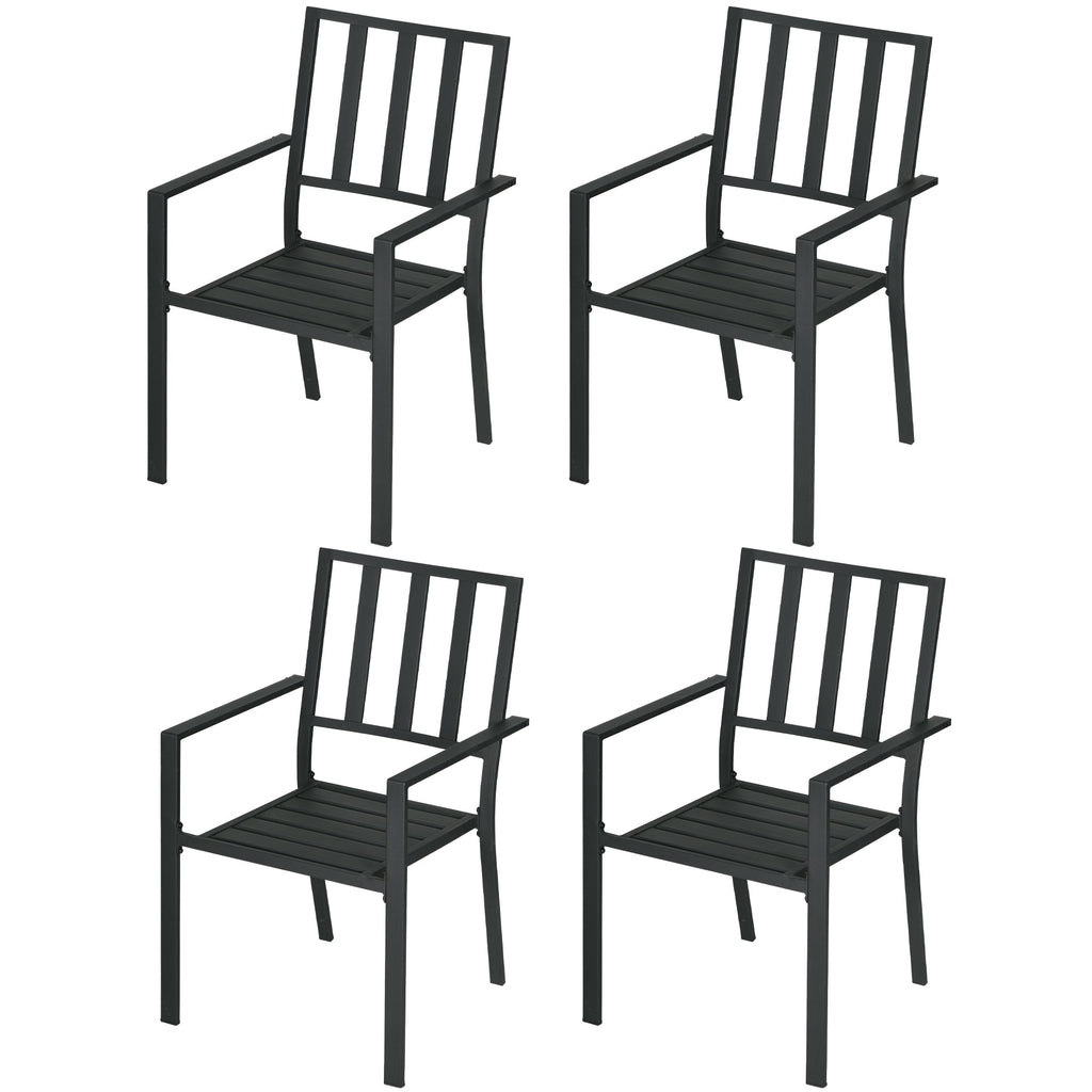 Set of 4 Garden Chairs, Stackable Outdoor Chairs with Metal Slatted Seat & Backrest, for Yard, Garden, Black