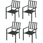 Set of 4 Garden Chairs, Stackable Outdoor Chairs with Metal Slatted Seat & Backrest, for Yard, Garden, Black