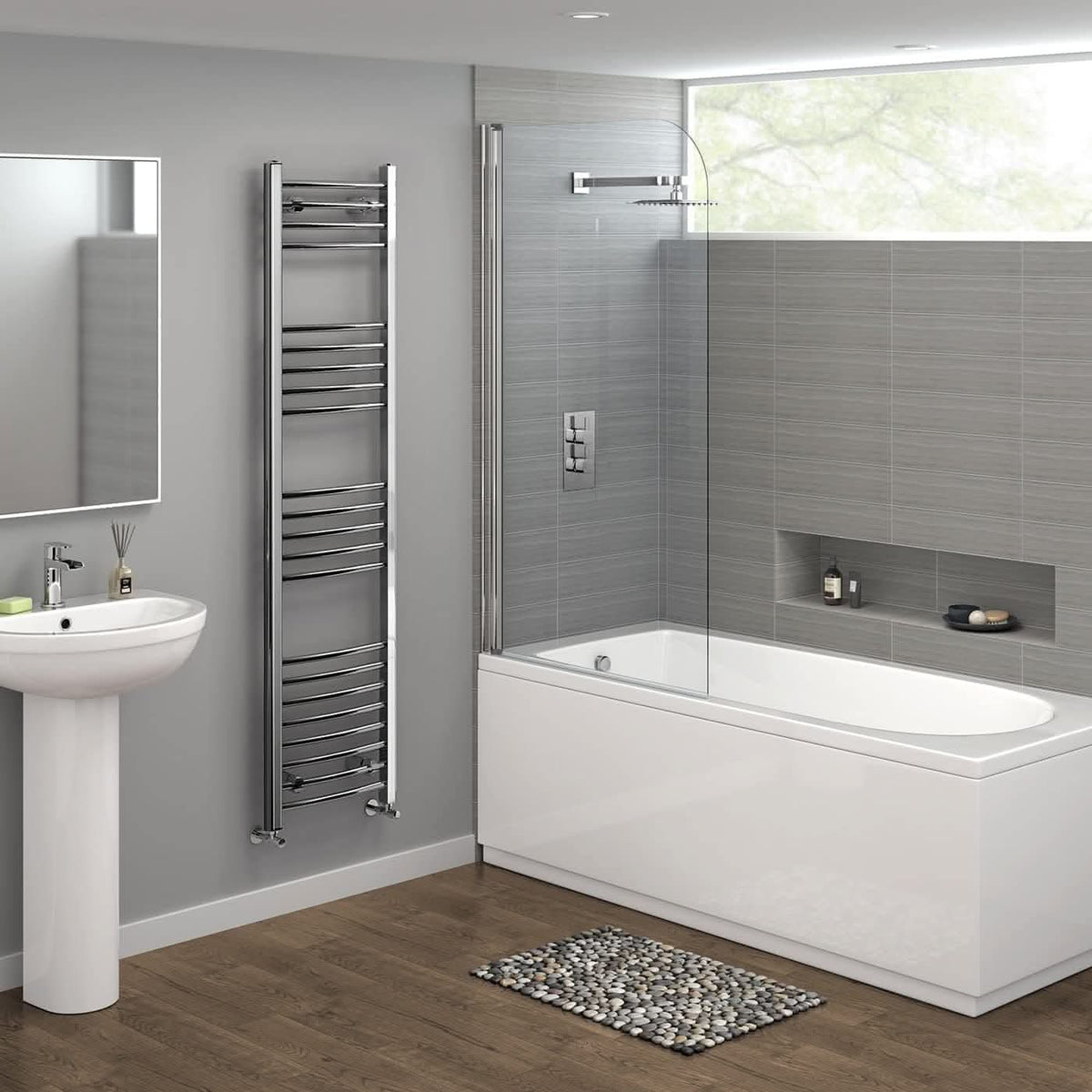 iBathUK Zypher Curved Heated Towel Rail Bathroom Radiator - Chrome