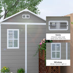 6' x 6' Resin Plastic Outdoor Storage Shed with Floor, Window and Lockable Doors, Grey