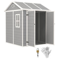 6' x 6' Resin Plastic Outdoor Storage Shed with Floor, Window and Lockable Doors, Grey