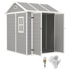 6' x 6' Resin Plastic Outdoor Storage Shed with Floor, Window and Lockable Doors, Grey