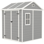 6' x 6' Resin Plastic Outdoor Storage Shed with Floor, Window and Lockable Doors, Grey