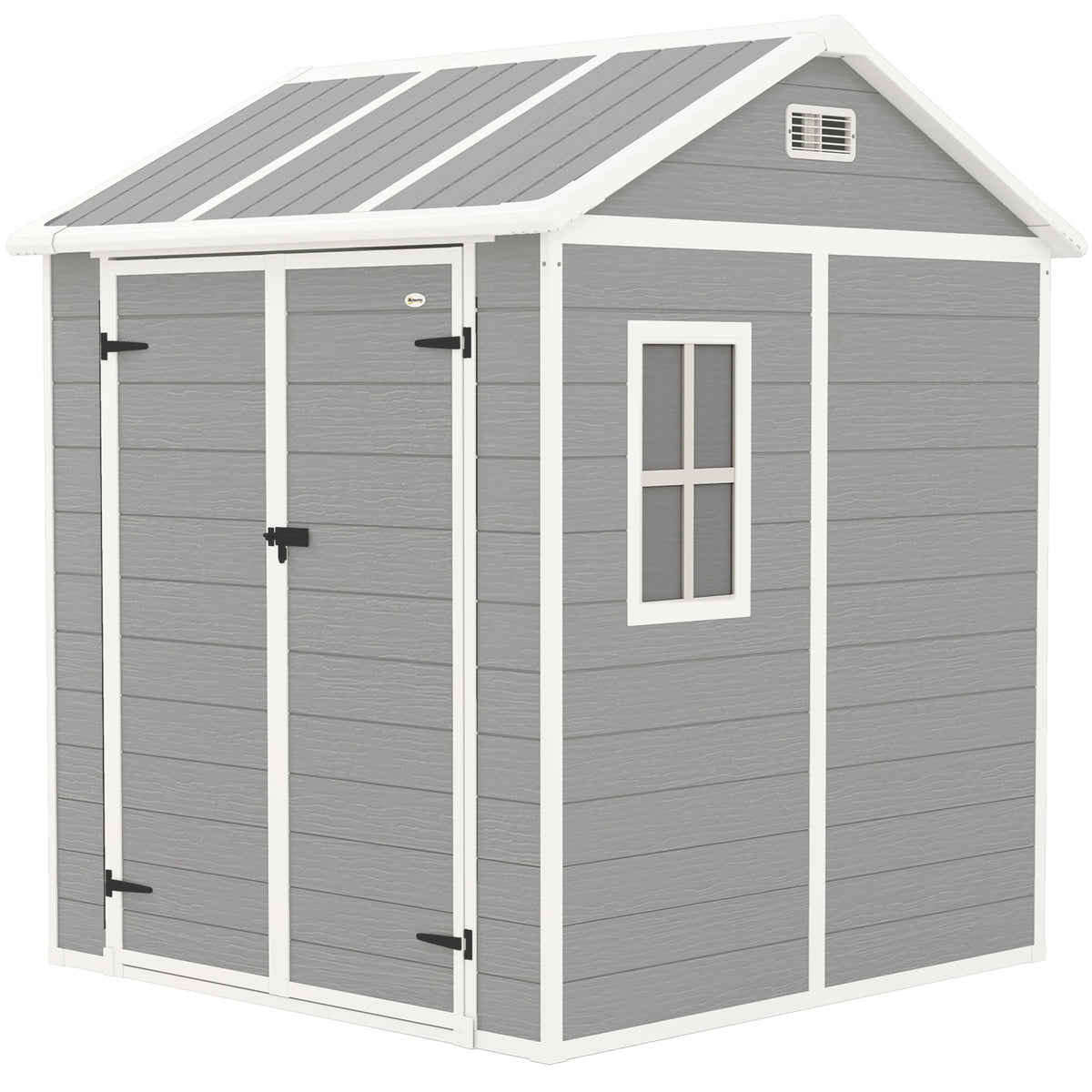 6' x 6' Resin Plastic Outdoor Storage Shed with Floor, Window and Lockable Doors, Grey