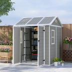 6' x 6' Resin Plastic Outdoor Storage Shed with Floor, Window and Lockable Doors, Grey