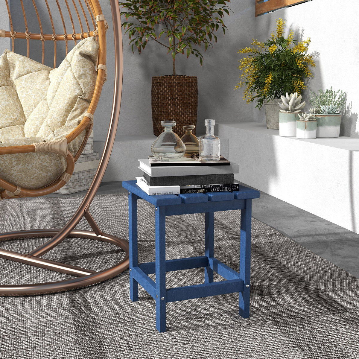 15" Patio Accent Table, Square Coffee Table for Indoor Outdoor, Blue