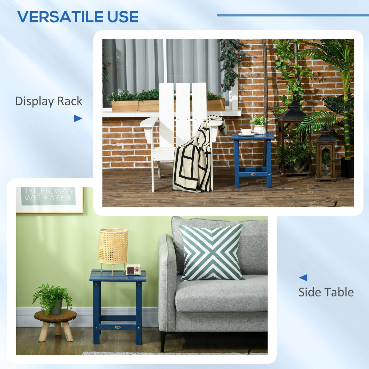 15" Patio Accent Table, Square Coffee Table for Indoor Outdoor, Blue