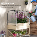 Metal Elevated Garden Bed with Cover & Bottom Shelf for Backyard, 41.75" x 21.25" x 53.25", Cream