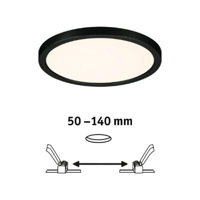 Areo VariFit Round LED Recessed Panel 175mm Warm White Dimmable - Black