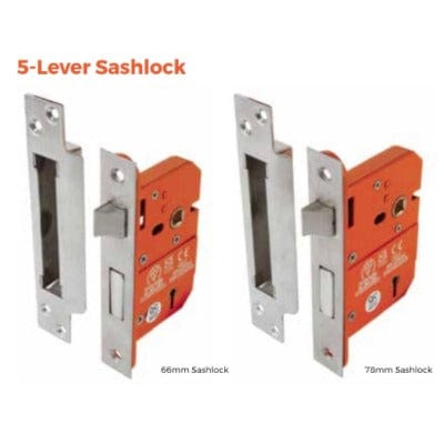 Sparka Satin Stainless Steel Intumescent 5-Lever Sashlock - All Lengths
