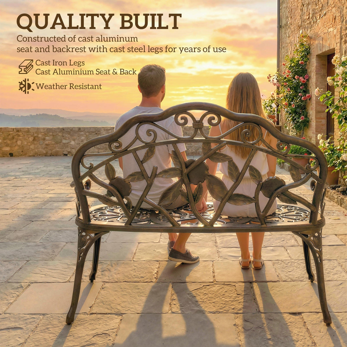 Outsunny Cast Aluminium Garden Bench - Bronze Tone