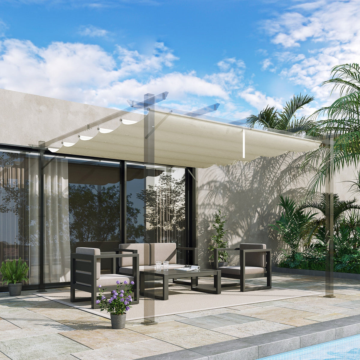 Retractable Replacement Pergola Canopy for 10' x 10' Pergola, White