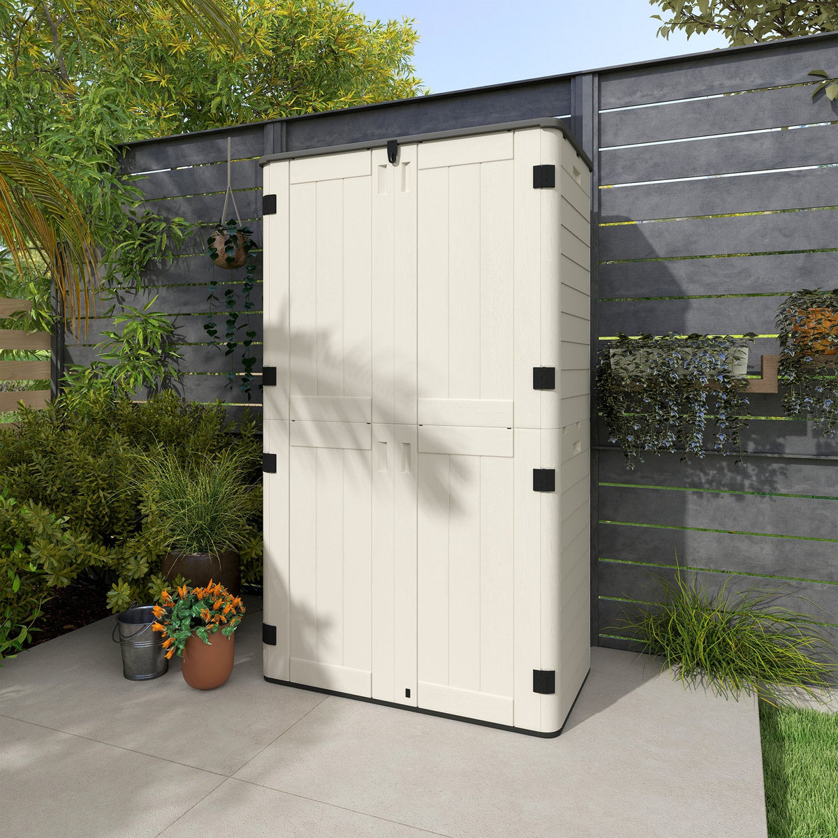 368 Gallon Waterproof Deck Box with Openable Top & Lockable Doors