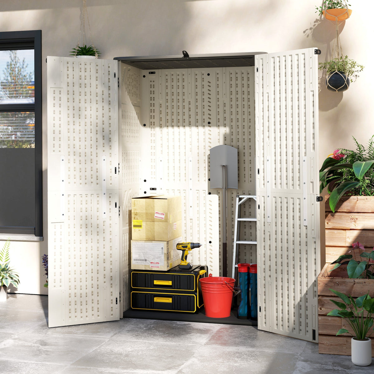 368 Gallon Waterproof Deck Box with Openable Top & Lockable Doors