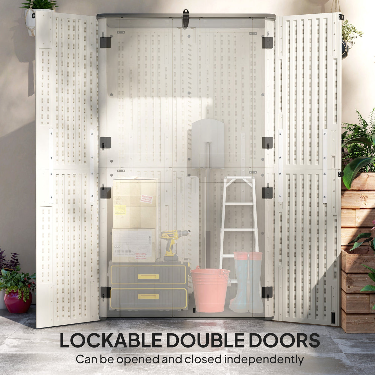 368 Gallon Waterproof Deck Box with Openable Top & Lockable Doors