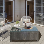 Rectangular Rattan Coffee Table with Tempered Glass Top for Garden, Patio, Black