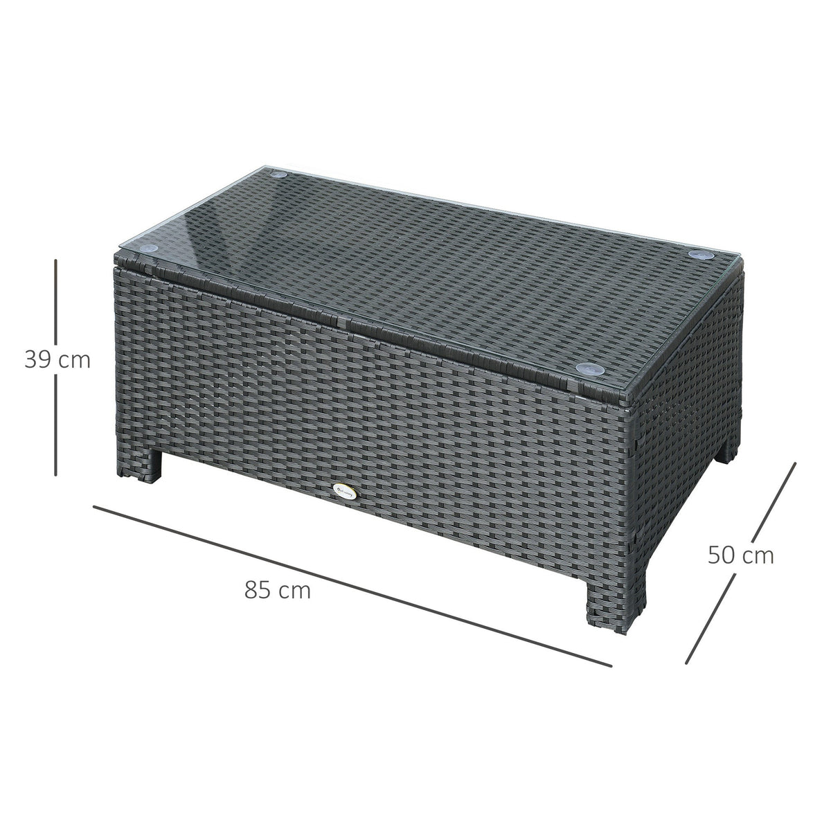 Rectangular Rattan Coffee Table with Tempered Glass Top for Garden, Patio, Black