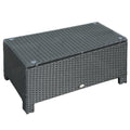 Rectangular Rattan Coffee Table with Tempered Glass Top for Garden, Patio, Black