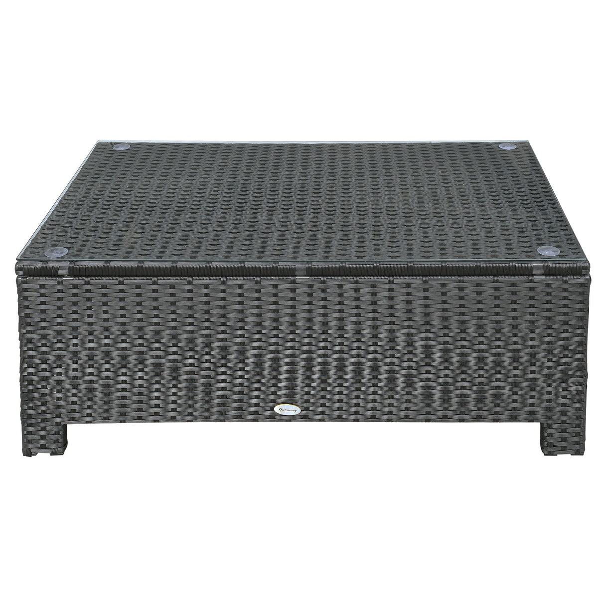 Rectangular Rattan Coffee Table with Tempered Glass Top for Garden, Patio, Black