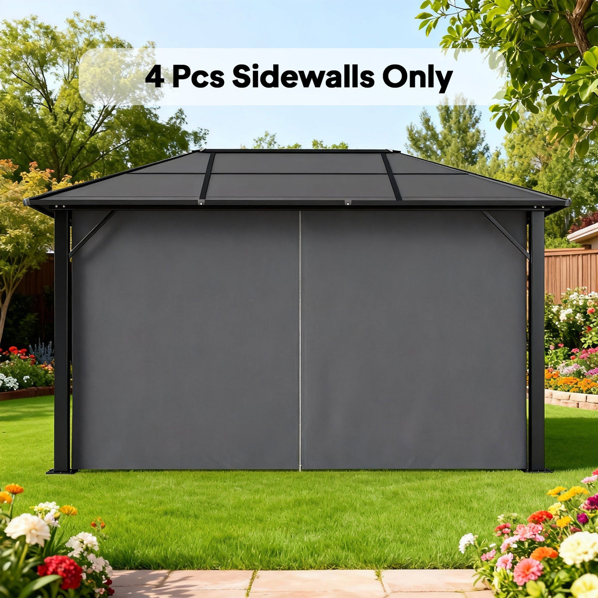10' x 12' Gazebo Sidewall Set with 4 Panels and Hooks, Grey