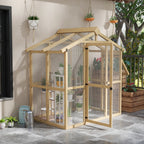 6.5' x 4' x 6.7' Outdoor Greenhouse with Wood Frame, Automatic Temperature Window and Lockable Door