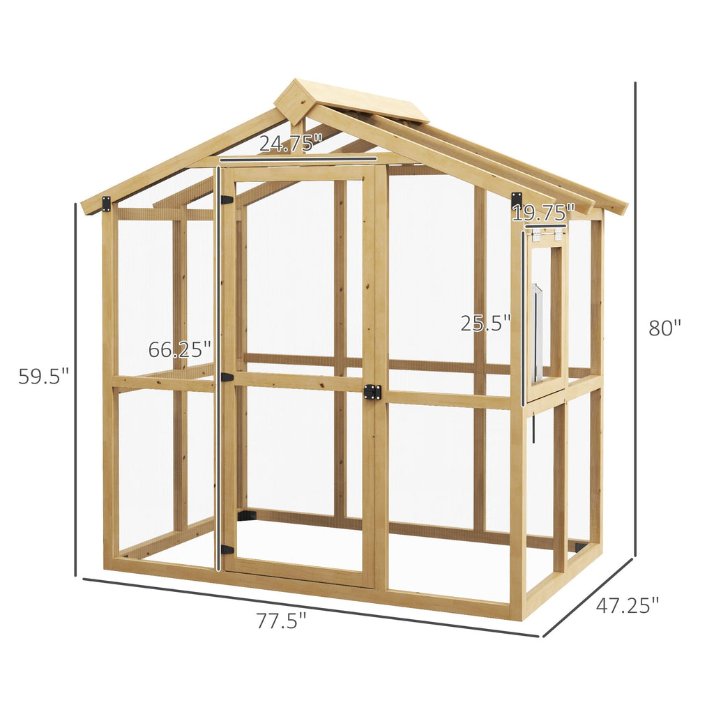 6.5' x 4' x 6.7' Outdoor Greenhouse with Wood Frame, Automatic Temperature Window and Lockable Door
