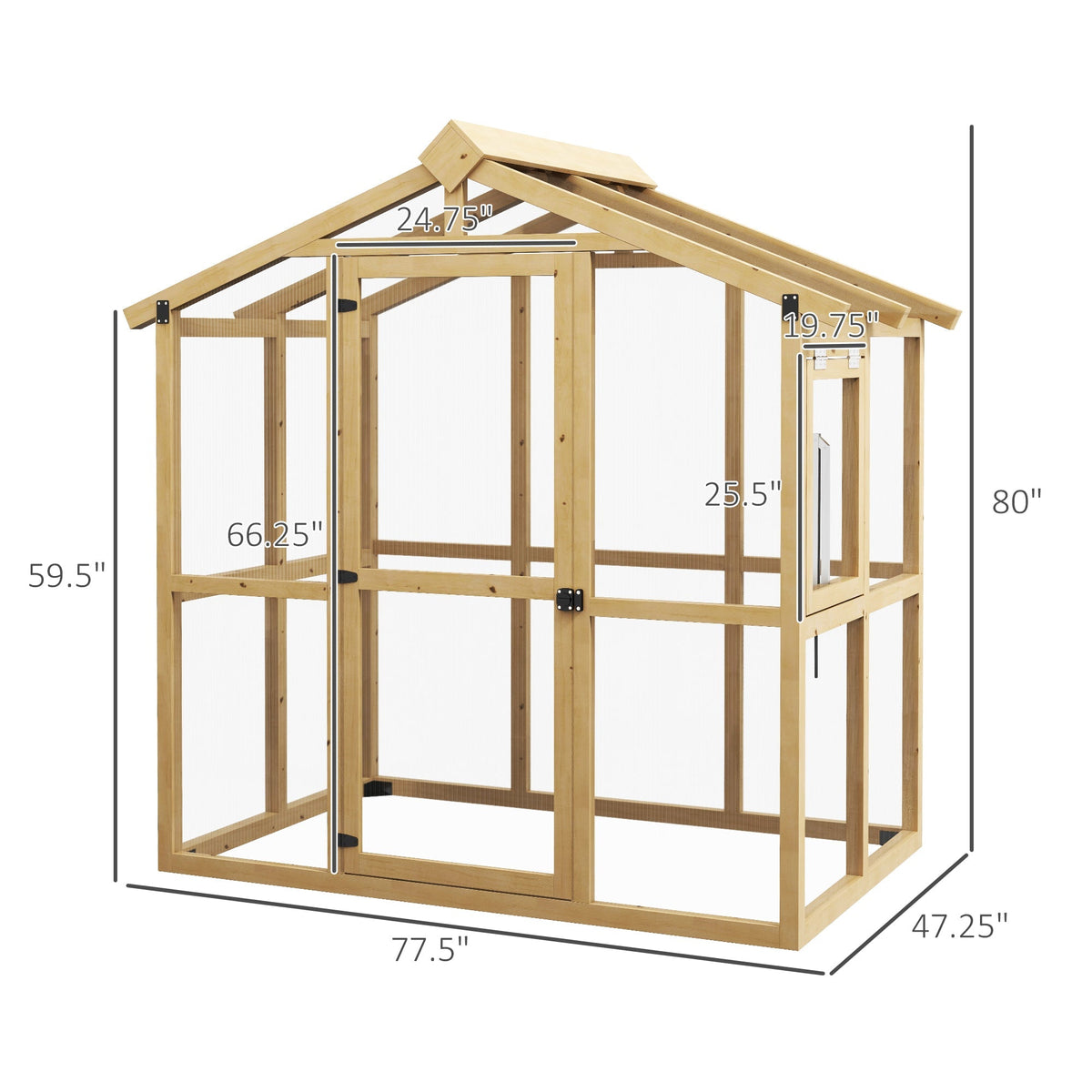 6.5' x 4' x 6.7' Outdoor Greenhouse with Wood Frame, Automatic Temperature Window and Lockable Door