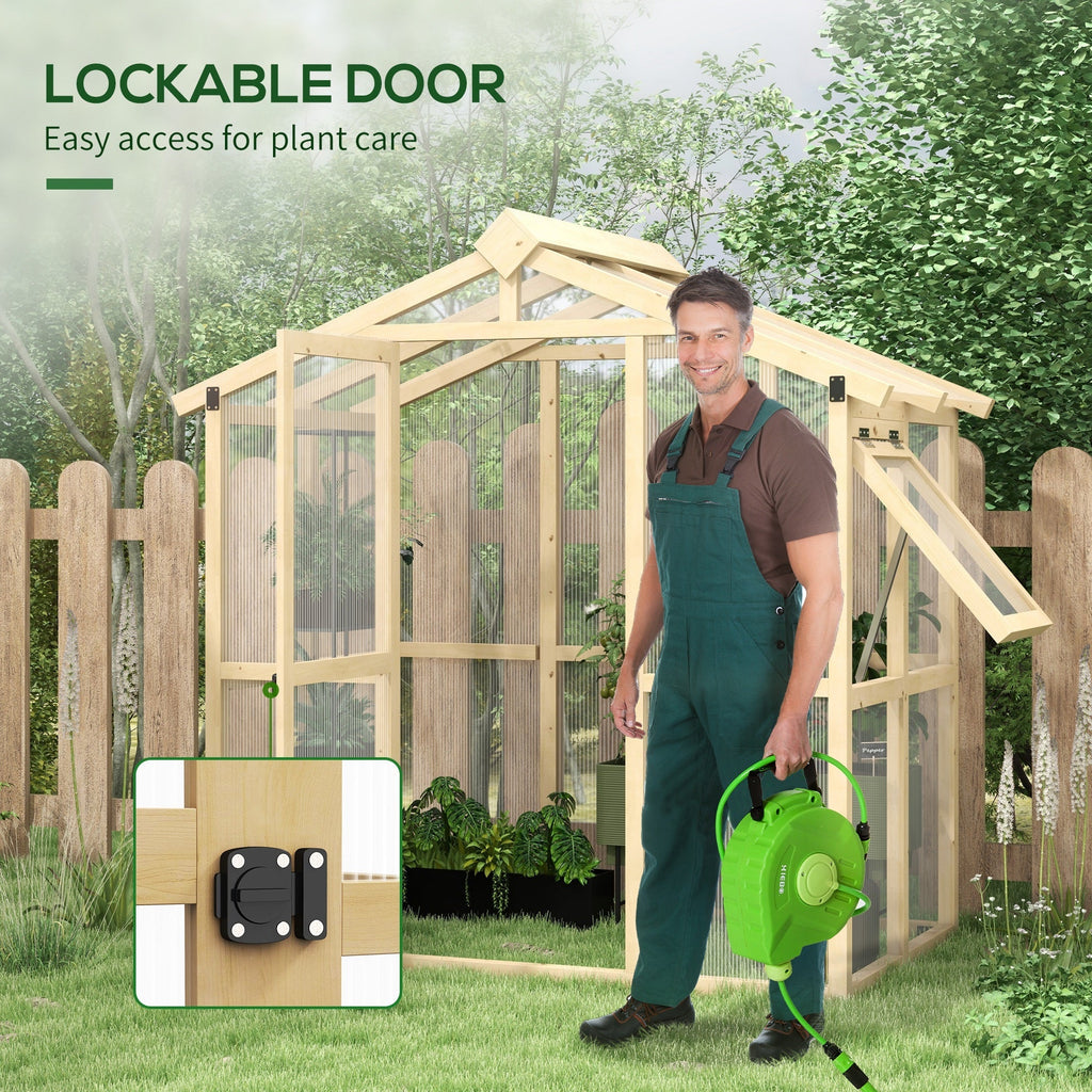 6.5' x 4' x 6.7' Outdoor Greenhouse with Wood Frame, Automatic Temperature Window and Lockable Door