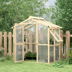 6.5' x 4' x 6.7' Outdoor Greenhouse with Wood Frame, Automatic Temperature Window and Lockable Door
