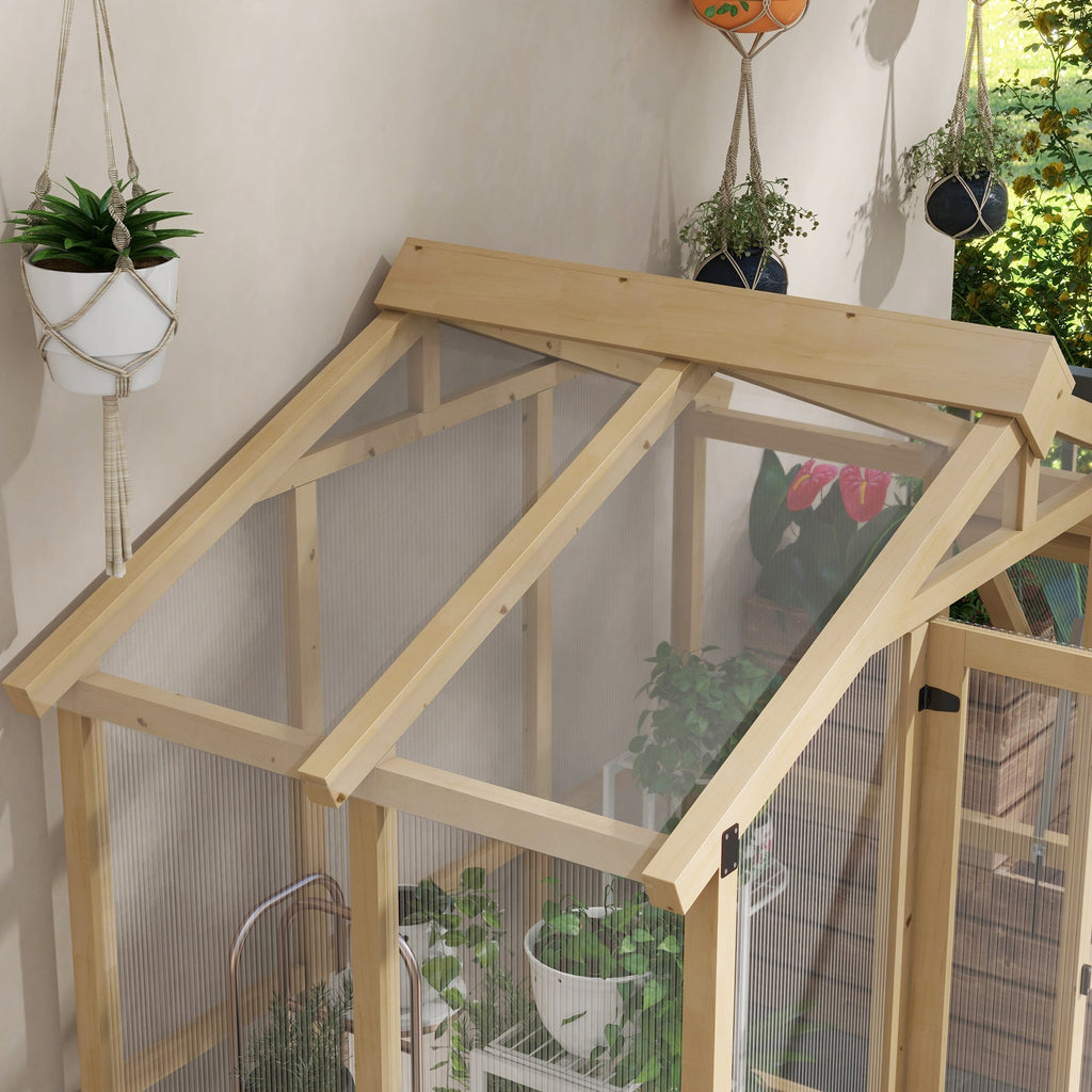 6.5' x 4' x 6.7' Outdoor Greenhouse with Wood Frame, Automatic Temperature Window and Lockable Door