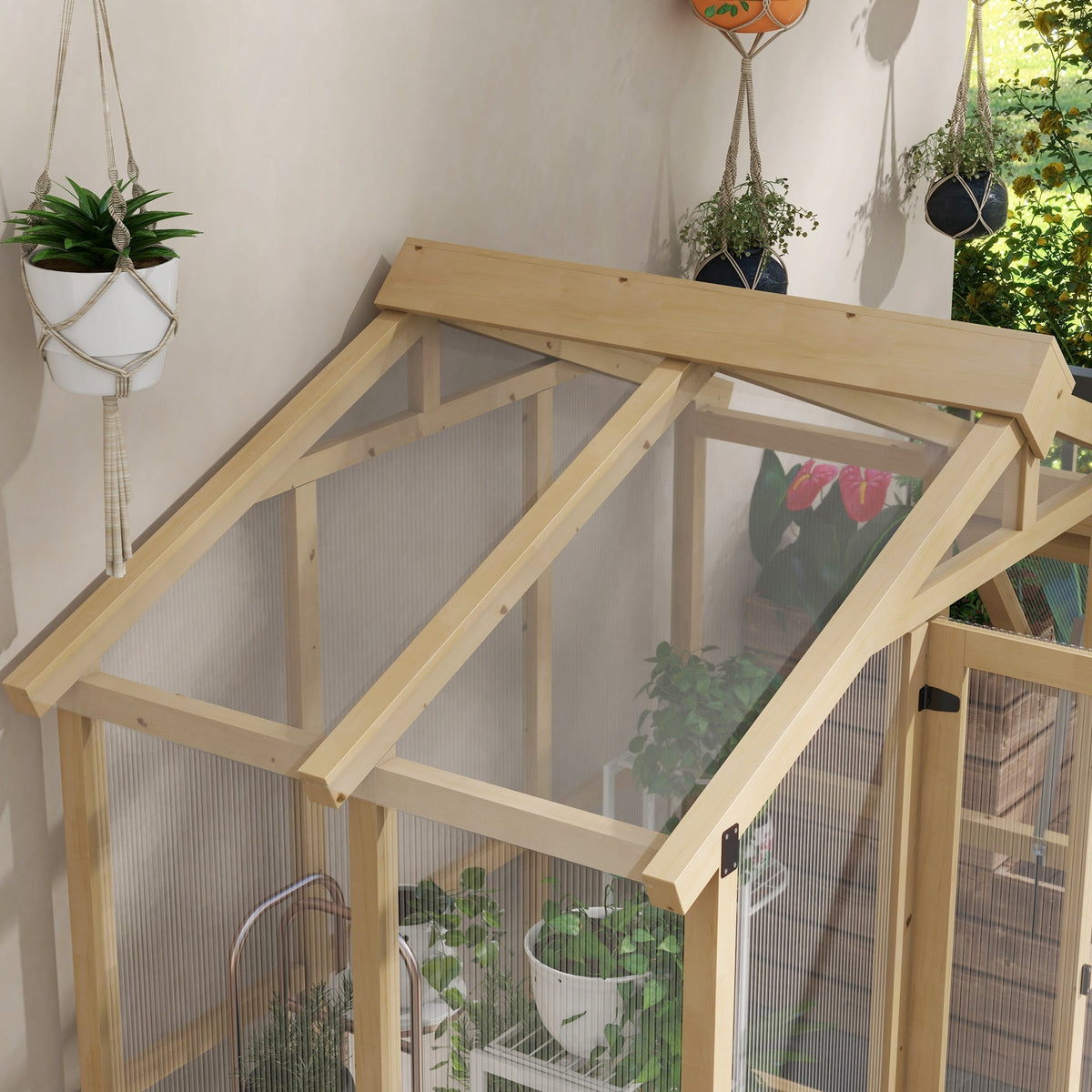 6.5' x 4' x 6.7' Outdoor Greenhouse with Wood Frame, Automatic Temperature Window and Lockable Door