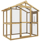 6.5' x 4' x 6.7' Outdoor Greenhouse with Wood Frame, Automatic Temperature Window and Lockable Door