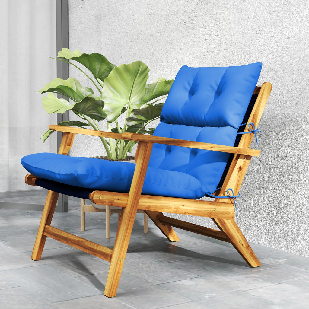 Tufted Adirondack Chair Cushion, Rocking Chair Cushion Pad with Backrest & Ties, Blue