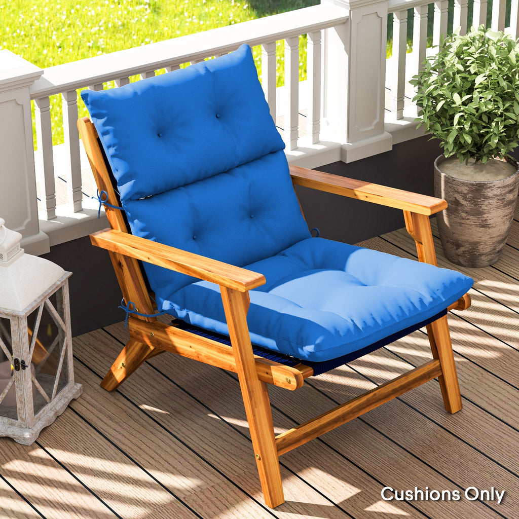 Tufted Adirondack Chair Cushion, Rocking Chair Cushion Pad with Backrest & Ties, Blue