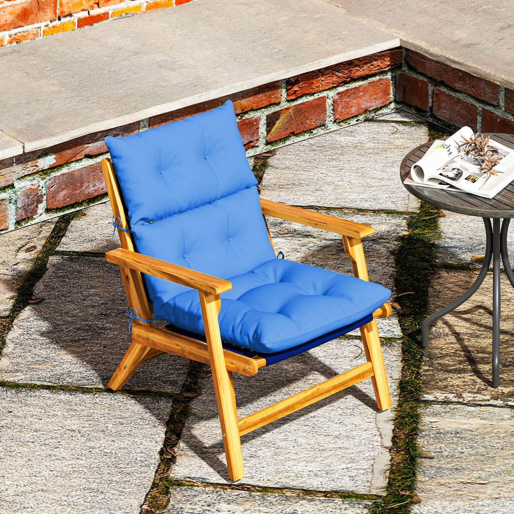 Tufted Adirondack Chair Cushion, Rocking Chair Cushion Pad with Backrest & Ties, Blue